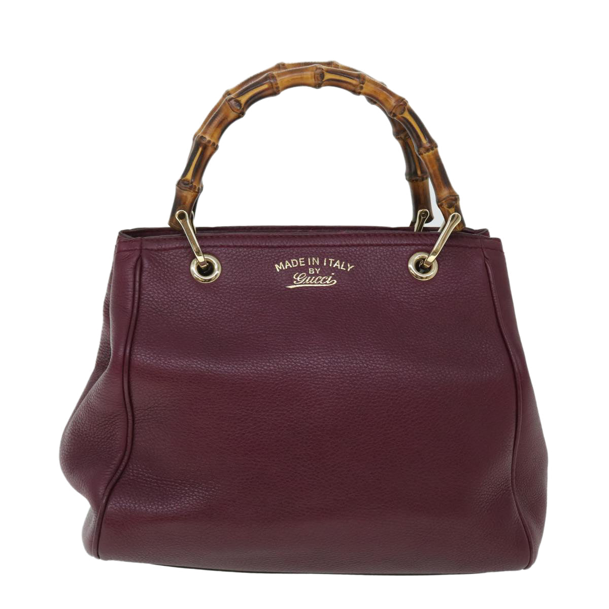 GUCCI Bamboo Small Shopper Hand Bag Leather Purple Wine Red 336032 fm2713