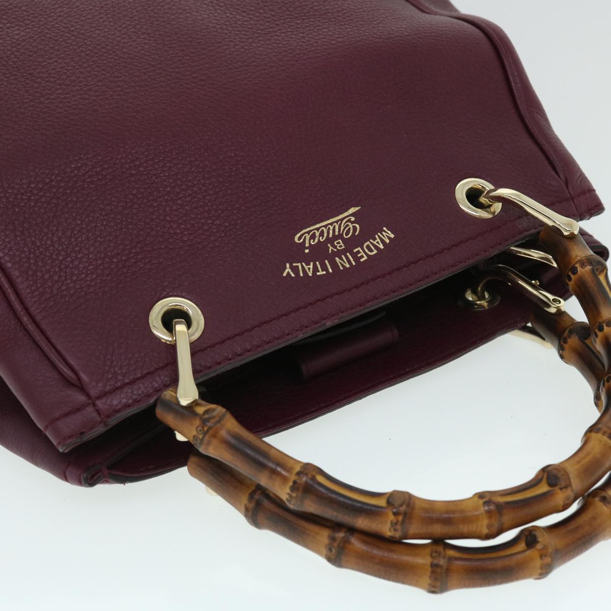 GUCCI Bamboo Small Shopper Hand Bag Leather Purple Wine Red 336032 fm2713