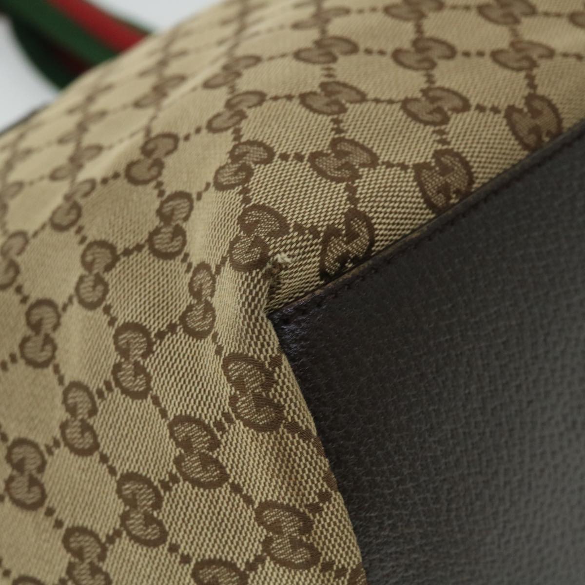 GUCCI GG Canvas Web Sherry Line Tote Bag Beige Green Red 131230 fm2735