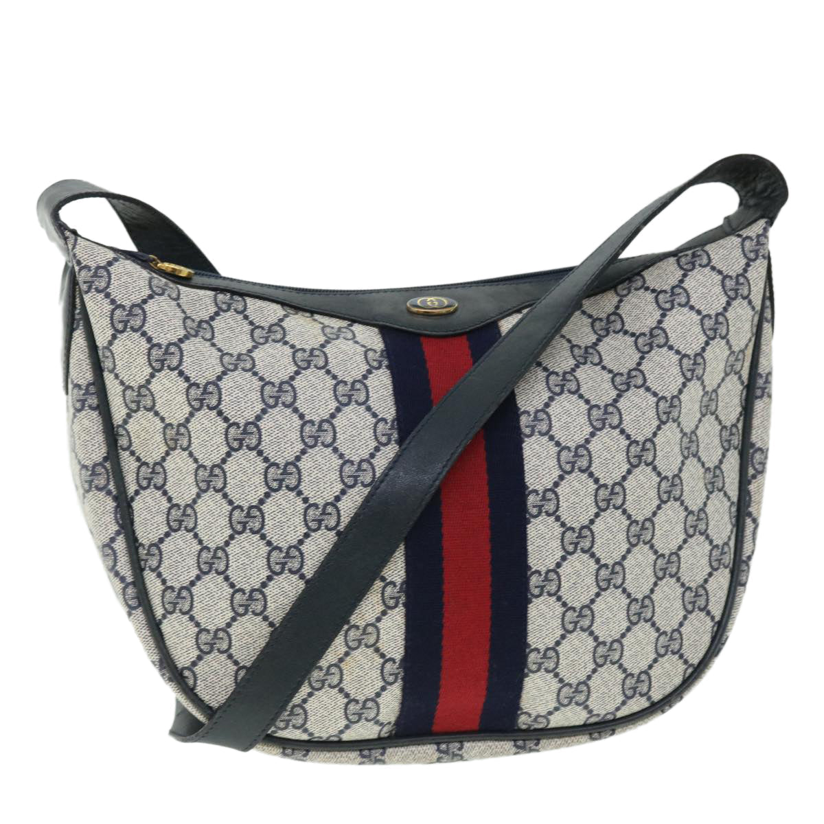 GUCCI GG Canvas Sherry Line Shoulder Bag PVC Leather Gray Navy Red fm2737