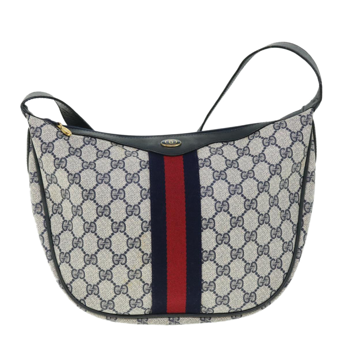 GUCCI GG Canvas Sherry Line Shoulder Bag PVC Leather Gray Navy Red fm2737