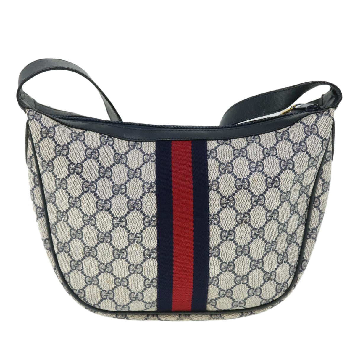 GUCCI GG Canvas Sherry Line Shoulder Bag PVC Leather Gray Navy Red fm2737