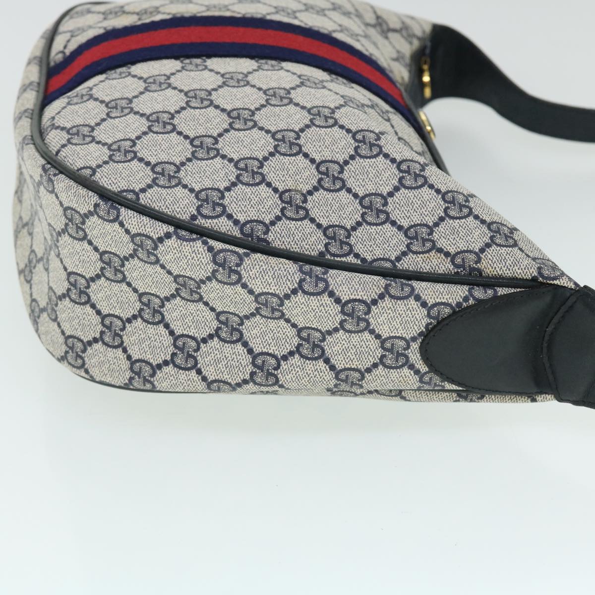 GUCCI GG Canvas Sherry Line Shoulder Bag PVC Leather Gray Navy Red fm2737