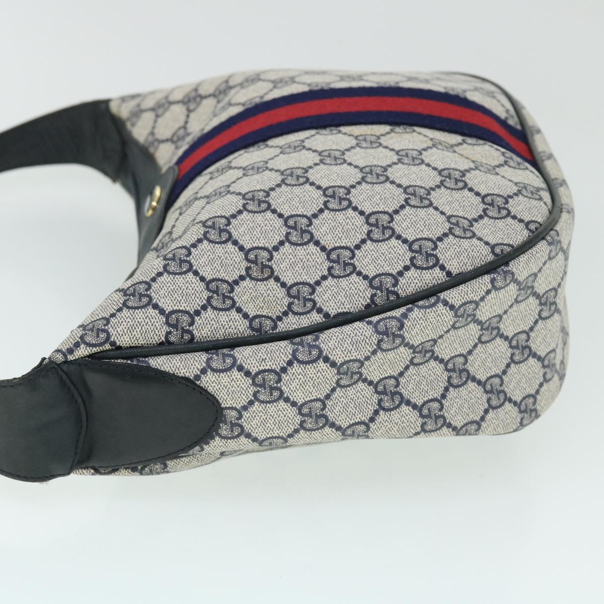 GUCCI GG Canvas Sherry Line Shoulder Bag PVC Leather Gray Navy Red fm2737
