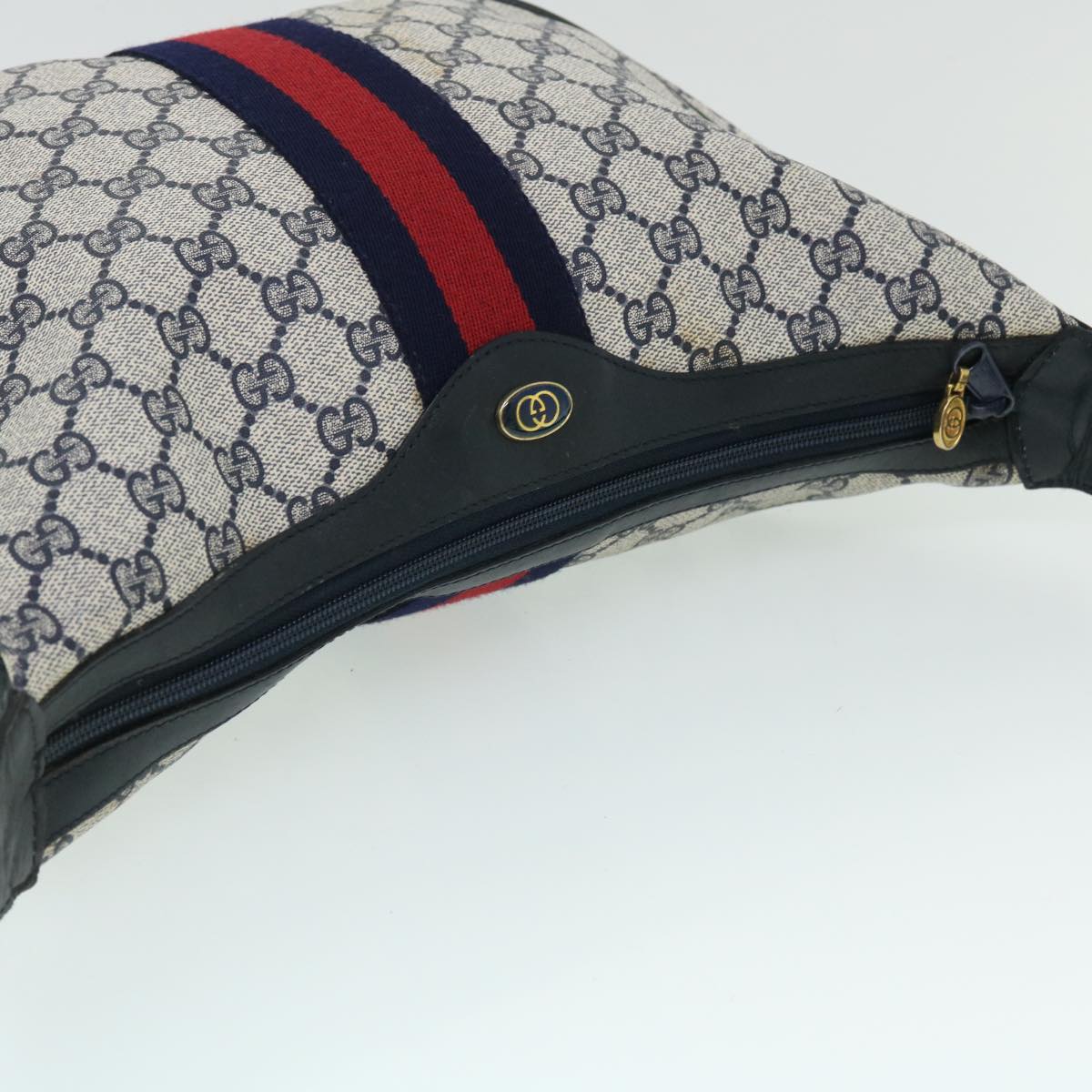 GUCCI GG Canvas Sherry Line Shoulder Bag PVC Leather Gray Navy Red fm2737