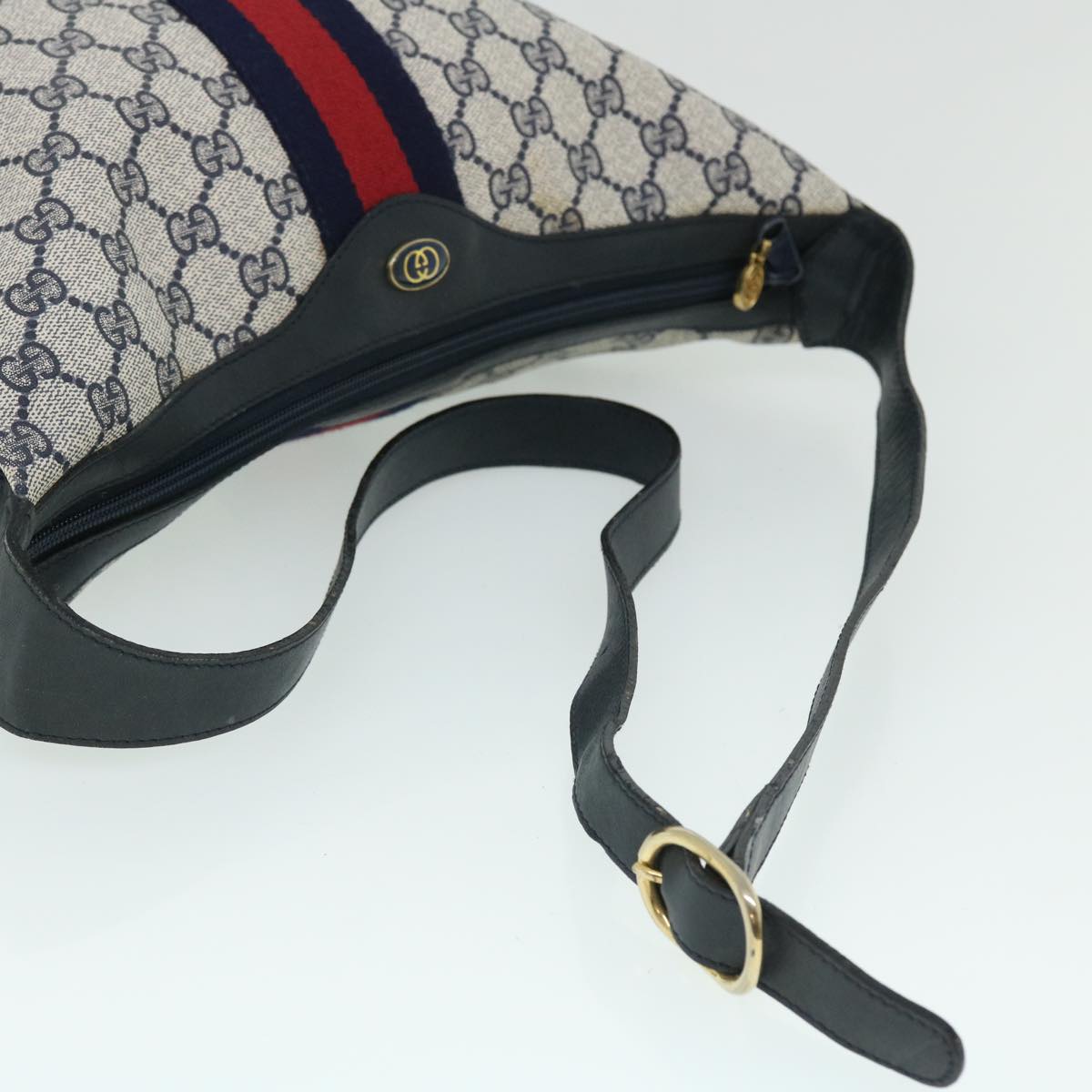 GUCCI GG Canvas Sherry Line Shoulder Bag PVC Leather Gray Navy Red fm2737