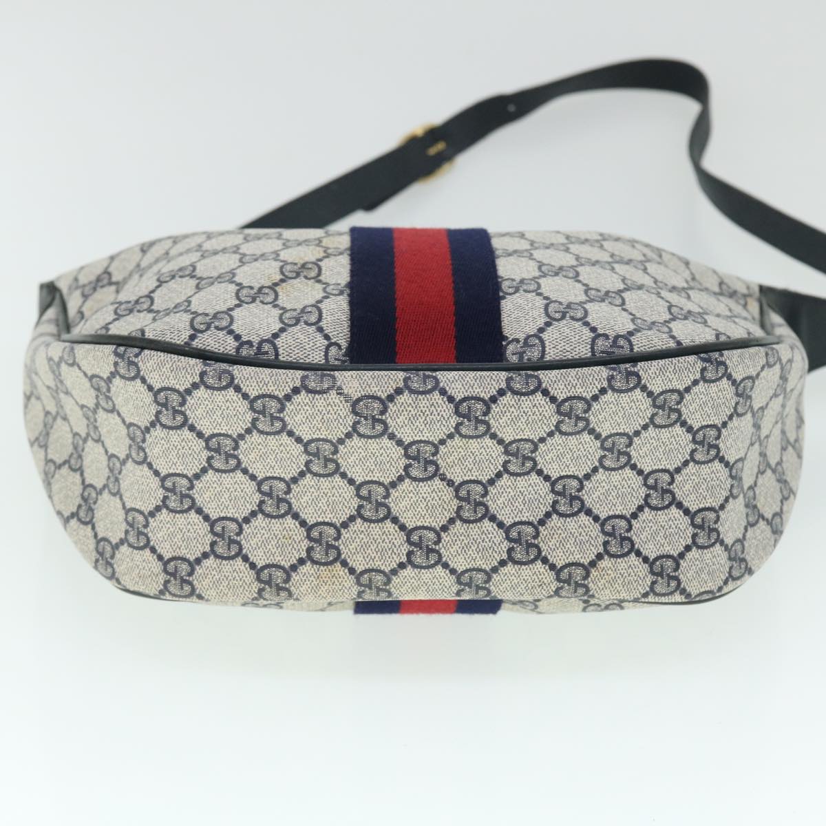 GUCCI GG Canvas Sherry Line Shoulder Bag PVC Leather Gray Navy Red fm2737