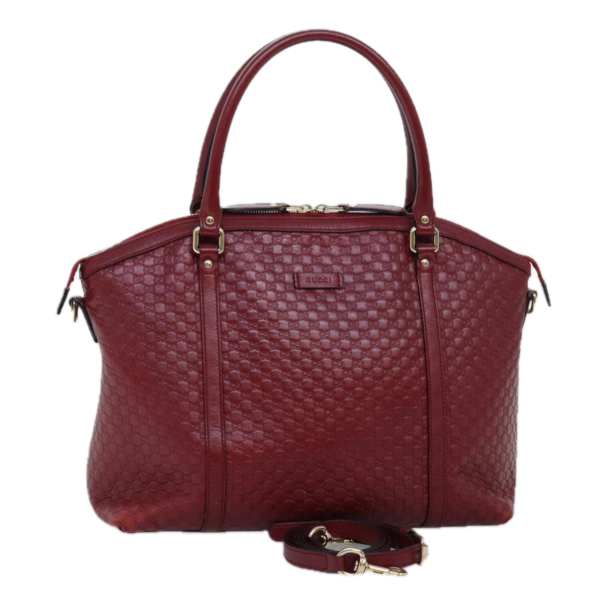 GUCCI Micro GG Canvas Guccissima Hand Bag Leather 2way Red 449657 fm3413