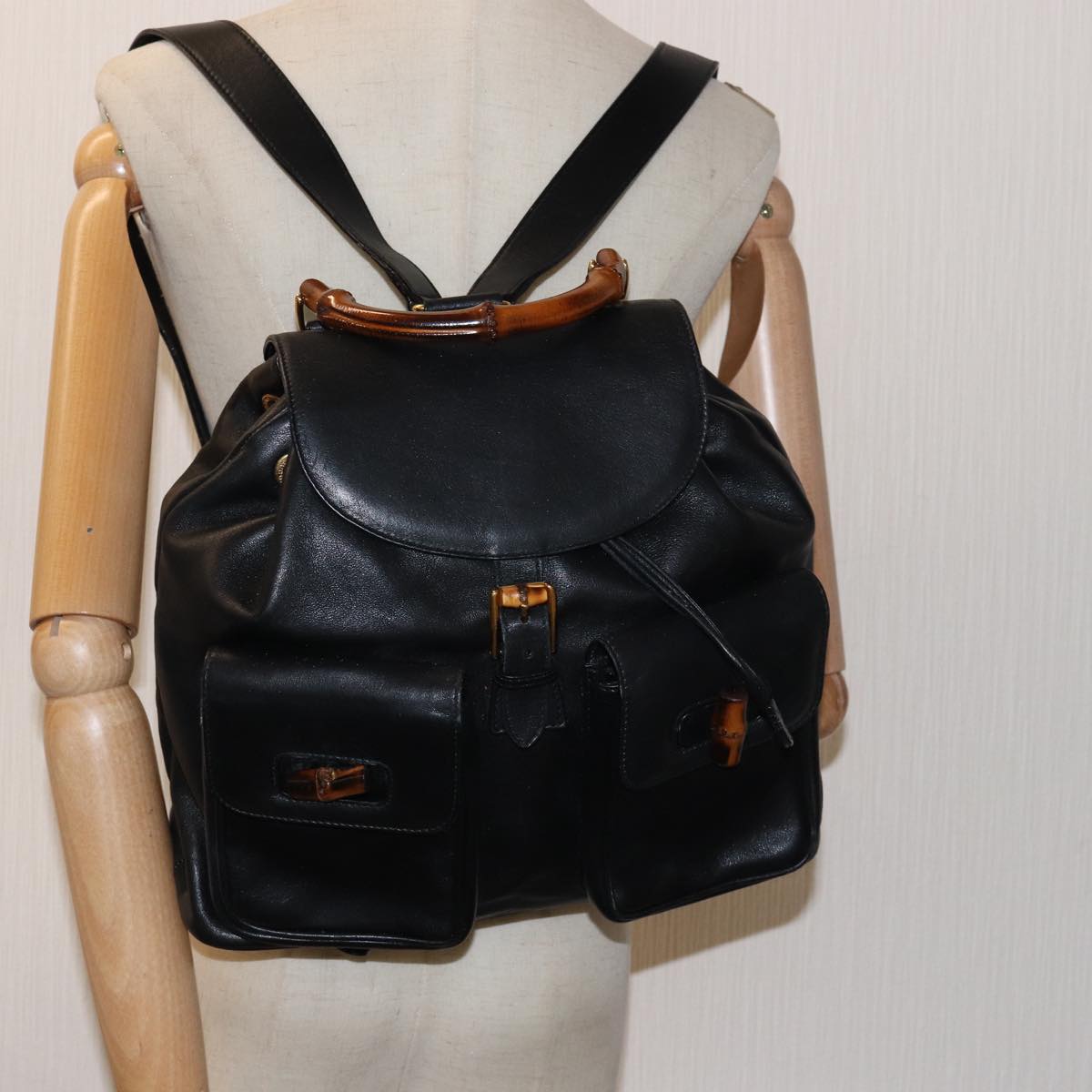 GUCCI Bamboo Backpack Leather Black 003 2058 0016 fm3461