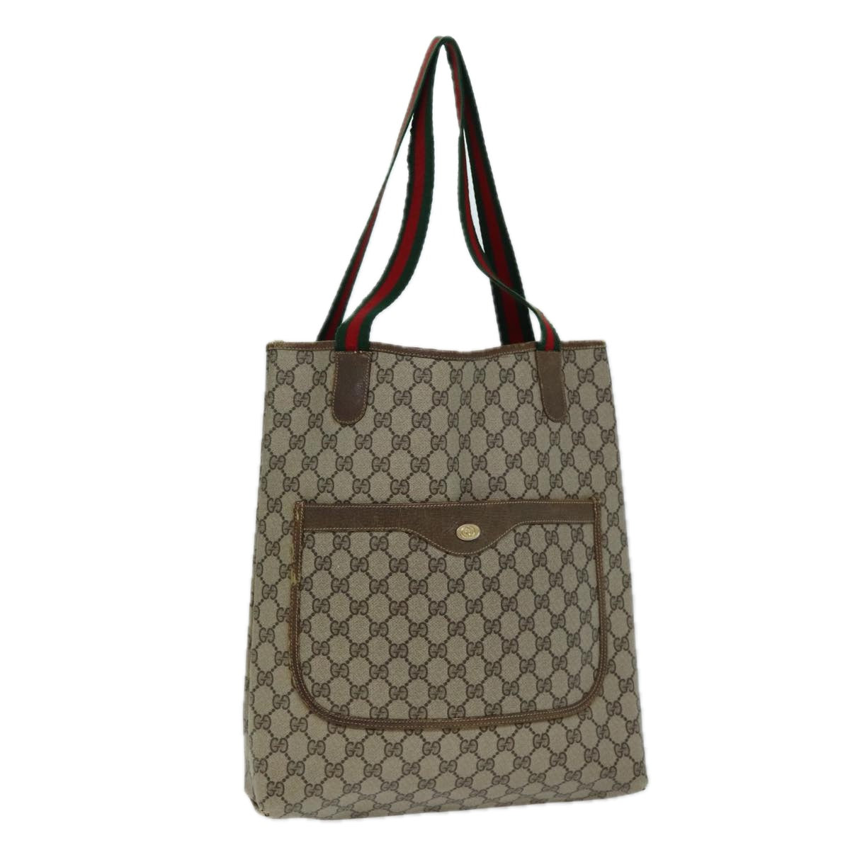 GUCCI GG Supreme Web Sherry Line Tote Bag PVC Beige Red 37 02 2140 fm3507