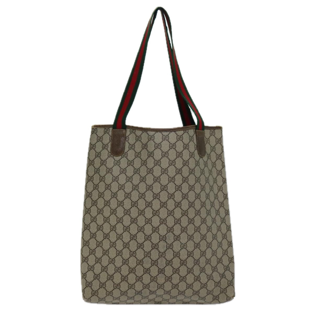GUCCI GG Supreme Web Sherry Line Tote Bag PVC Beige Red 37 02 2140 fm3507