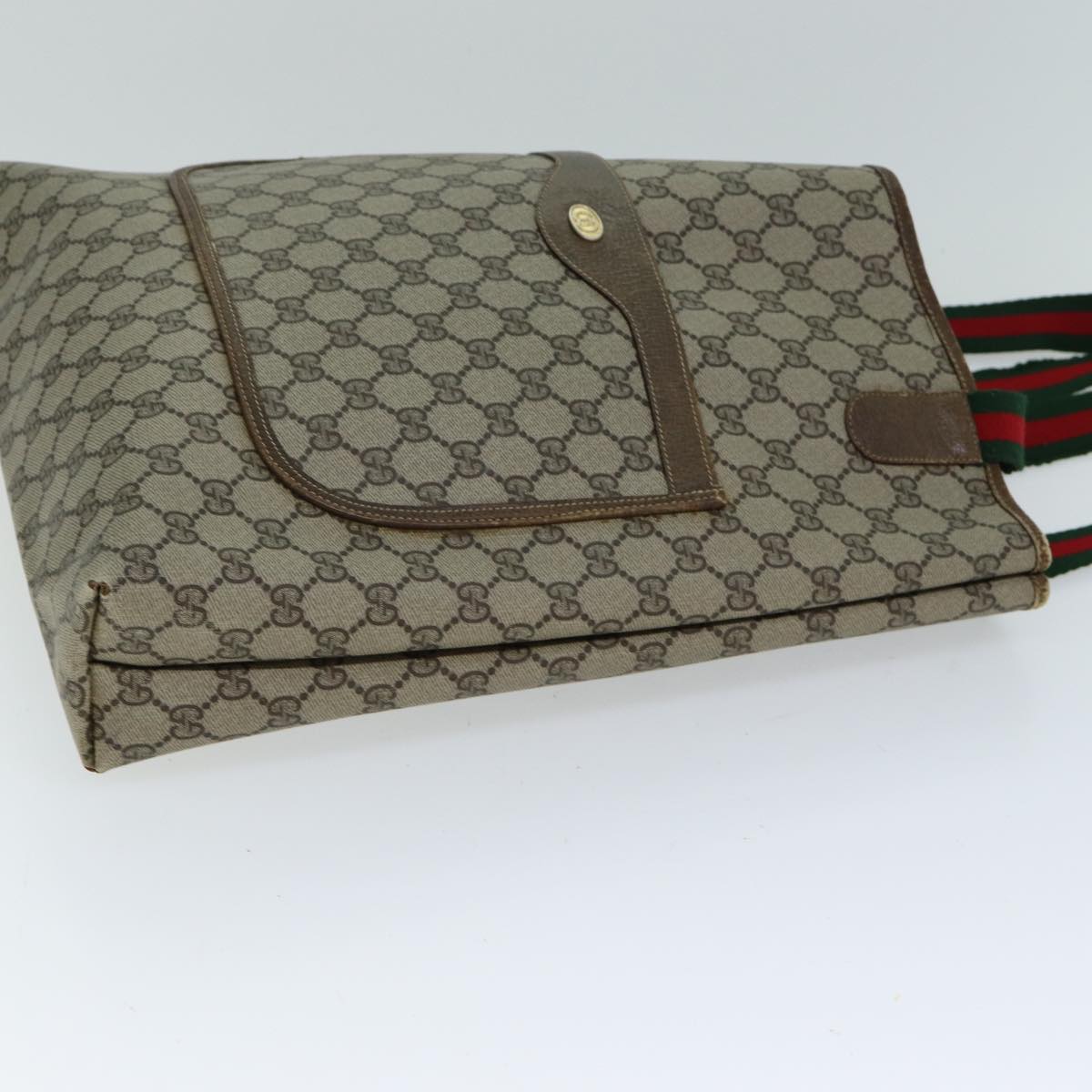 GUCCI GG Supreme Web Sherry Line Tote Bag PVC Beige Red 37 02 2140 fm3507