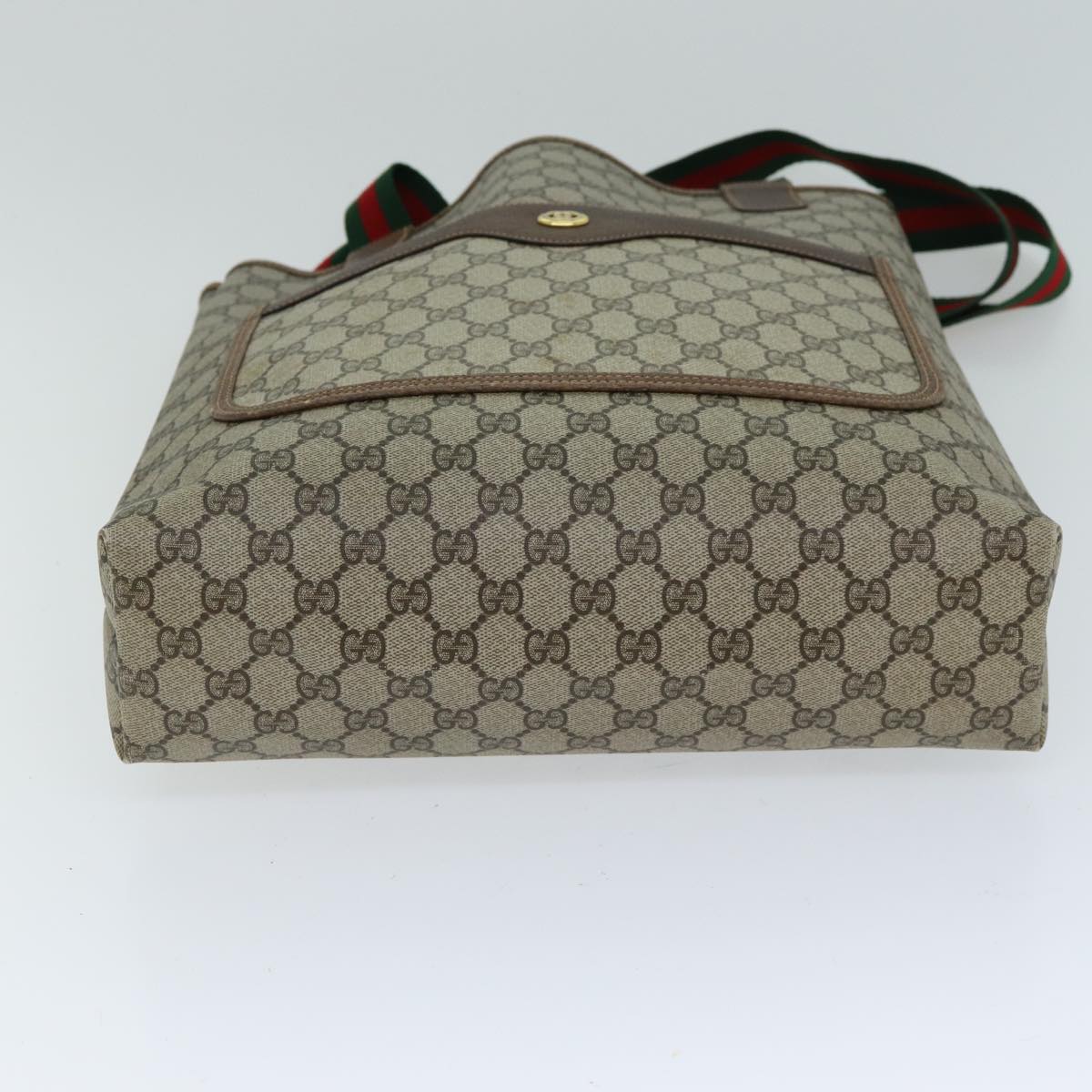 GUCCI GG Supreme Web Sherry Line Tote Bag PVC Beige Red 123 02003 fm3508