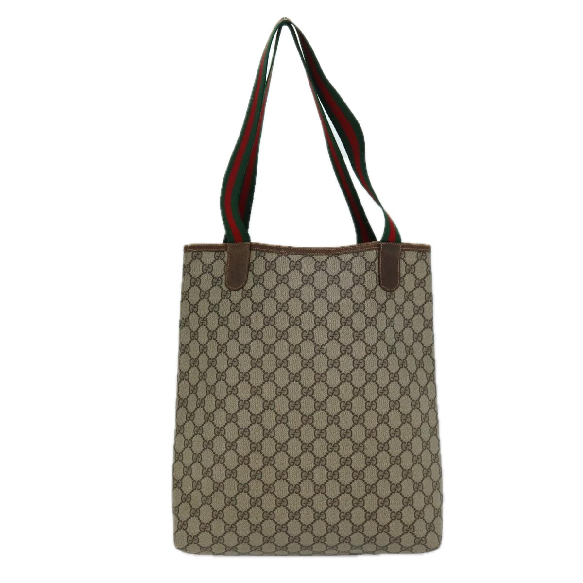 GUCCI GG Supreme Web Sherry Line Tote Bag PVC Beige Red 123 02003 fm3508