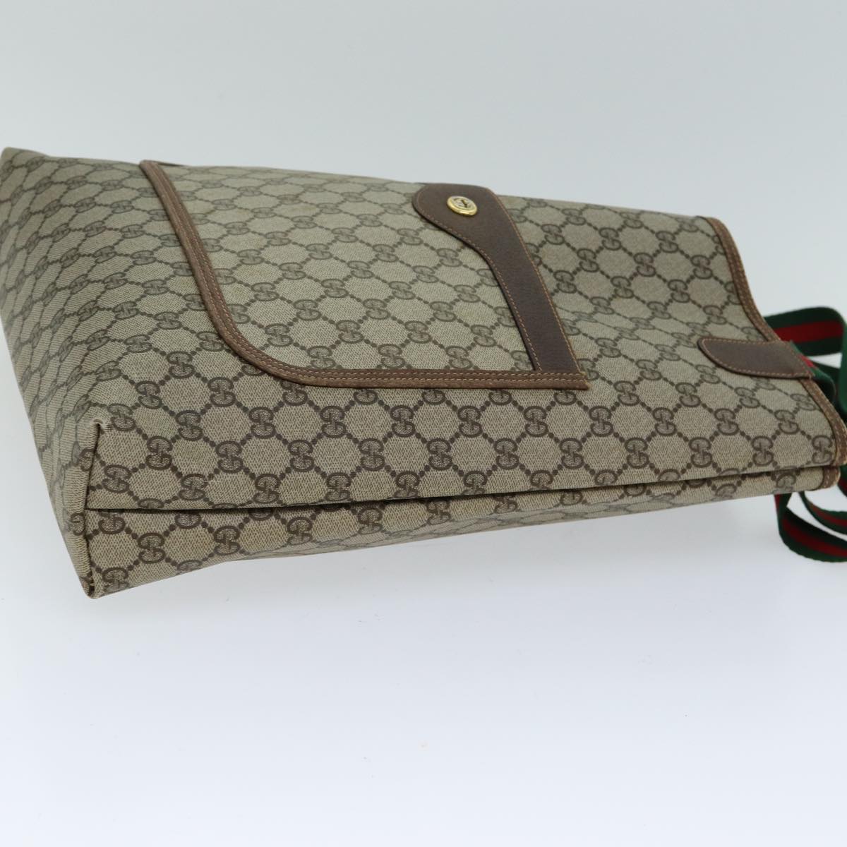 GUCCI GG Supreme Web Sherry Line Tote Bag PVC Beige Red 123 02003 fm3508