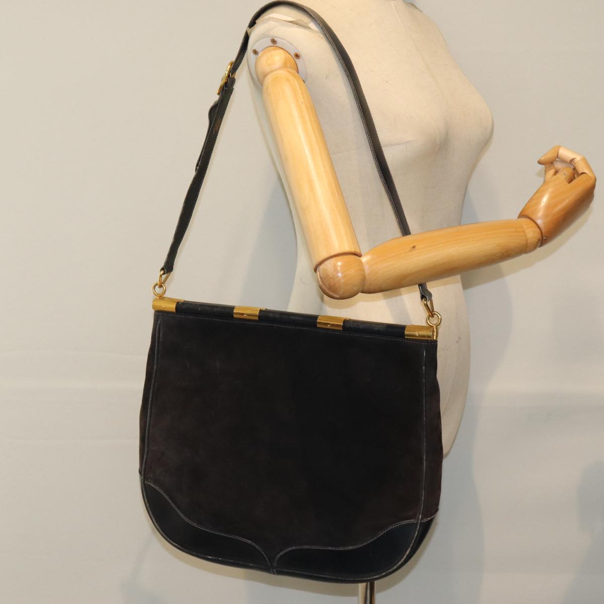 GUCCI Shoulder Bag Leather Suede Navy fm3543