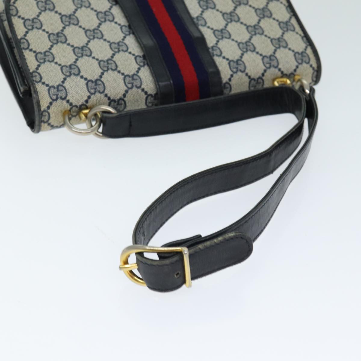 GUCCI GG Supreme Sherry Line Shoulder Bag PVC Leather Navy Red fm3556
