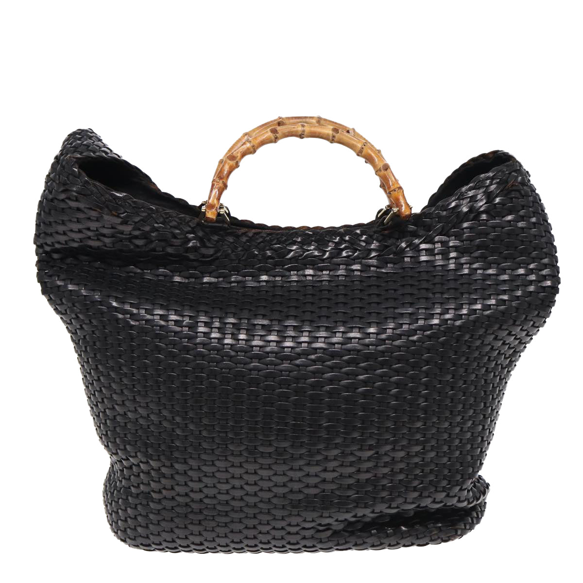 GUCCI Bamboo Hand Bag Leather 2way Black fm3573