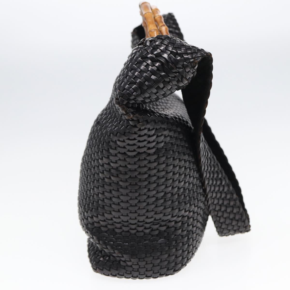 GUCCI Bamboo Hand Bag Leather 2way Black fm3573