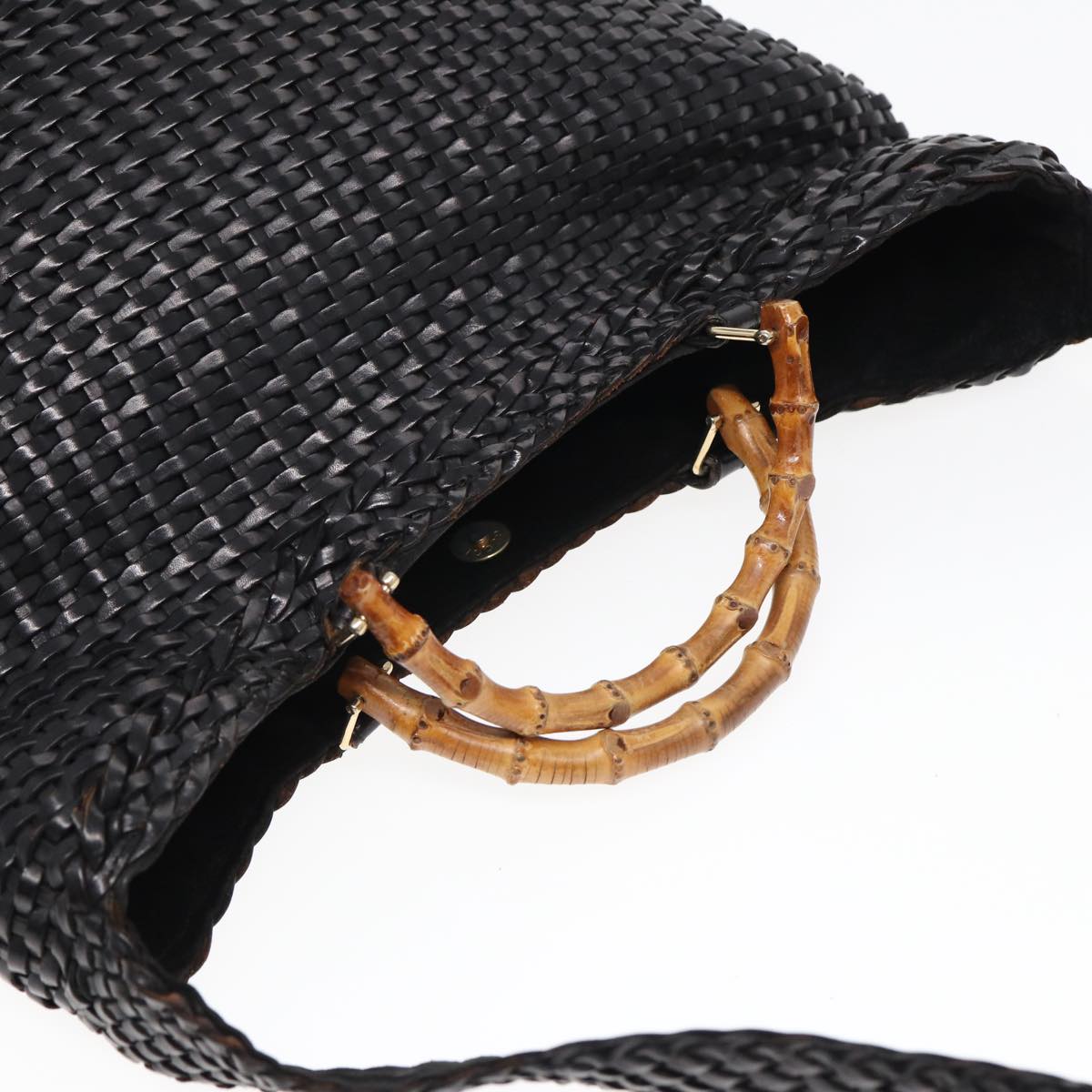 GUCCI Bamboo Hand Bag Leather 2way Black fm3573