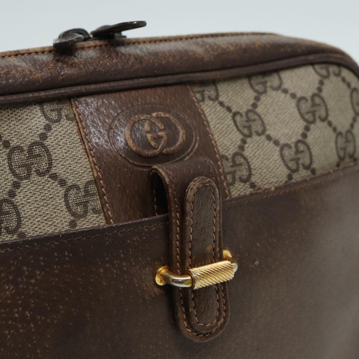 GUCCI GG Canvas Shoulder Bag PVC Leather Beige fm3580