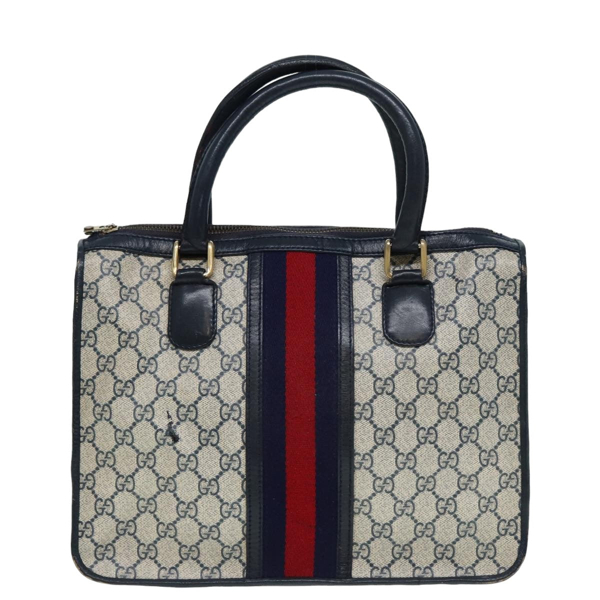 GUCCI GG Canvas Sherry Line Hand Bag PVC Leather Navy fm3583