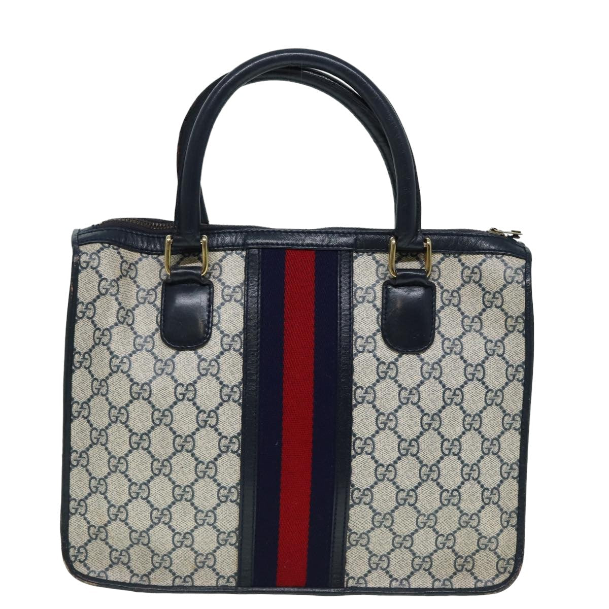 GUCCI GG Canvas Sherry Line Hand Bag PVC Leather Navy fm3583