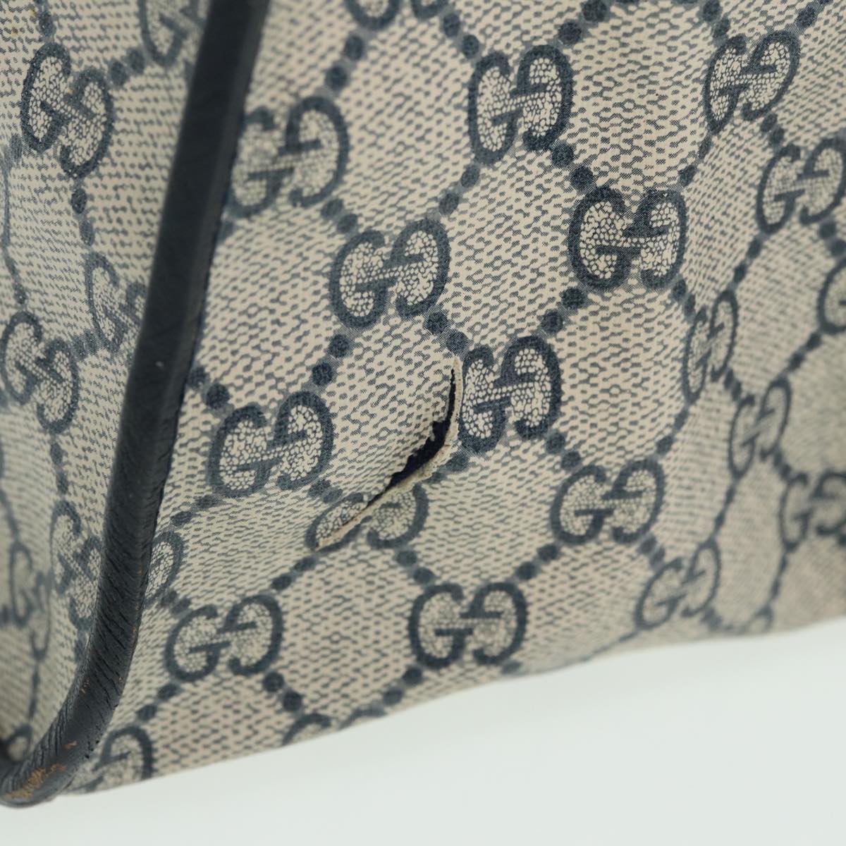 GUCCI GG Canvas Sherry Line Hand Bag PVC Leather Navy fm3583