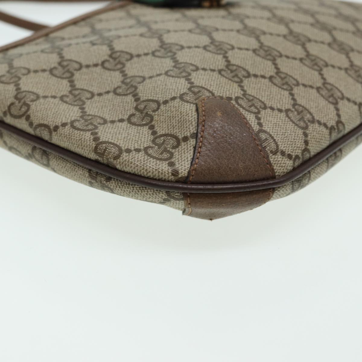 GUCCI GG Canvas Web Sherry Line Shoulder Bag PVC Leather Beige Green fm3586