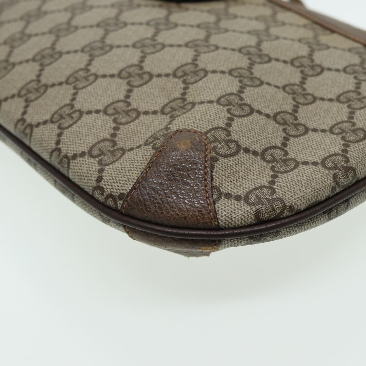 GUCCI GG Canvas Web Sherry Line Shoulder Bag PVC Leather Beige Green fm3586