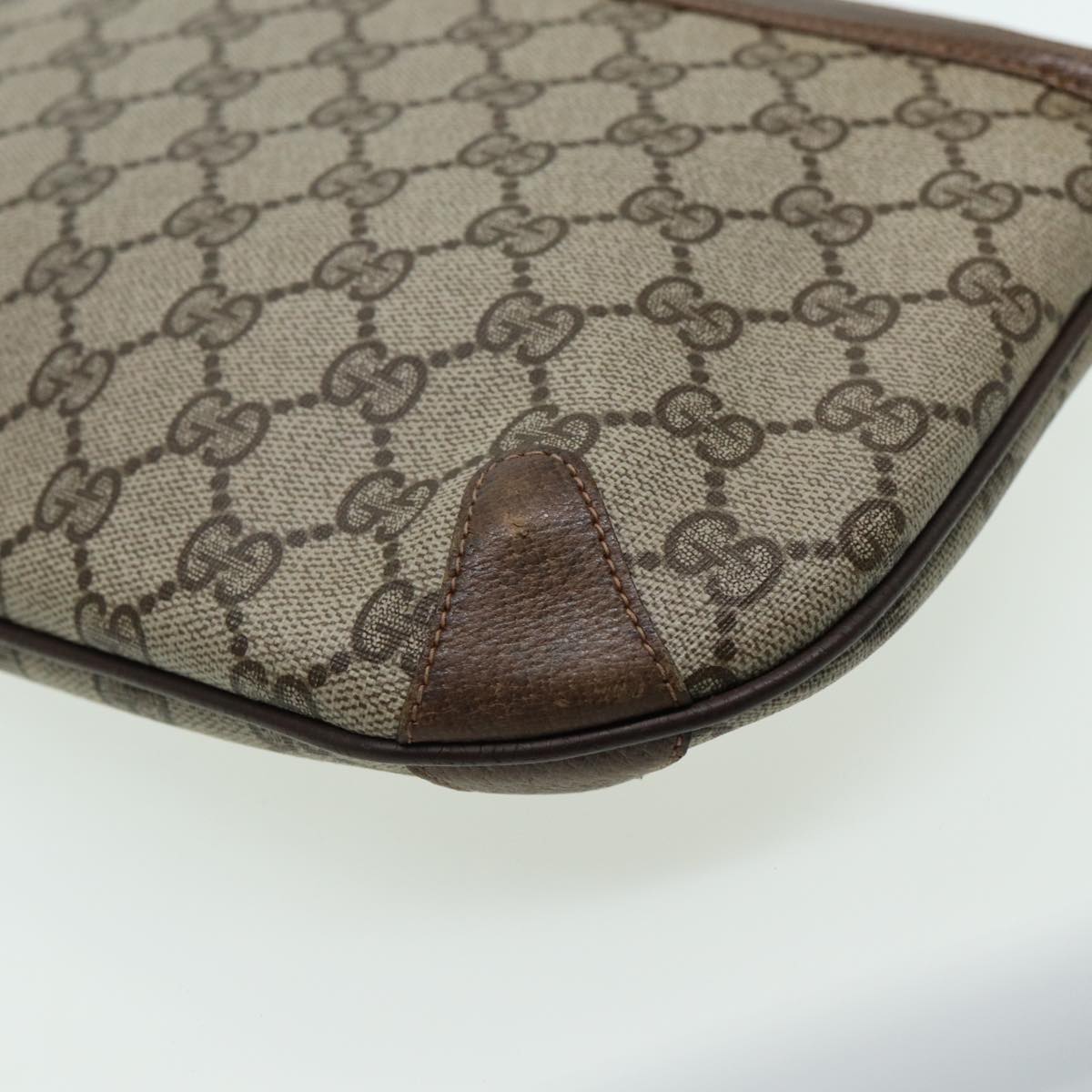 GUCCI GG Canvas Web Sherry Line Shoulder Bag PVC Leather Beige Green fm3586