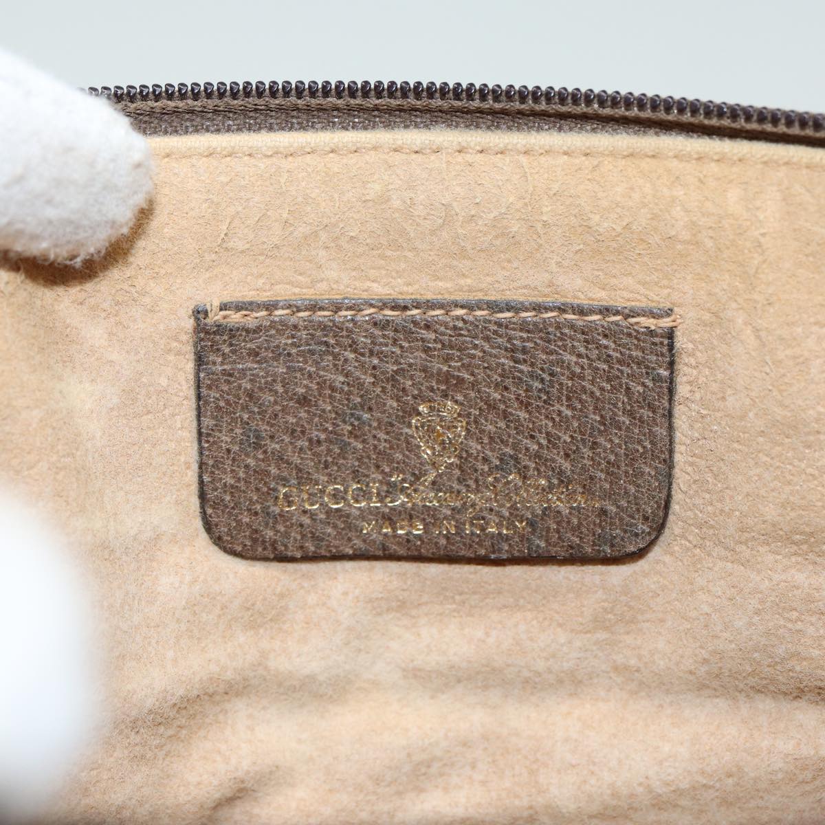GUCCI GG Canvas Web Sherry Line Shoulder Bag PVC Leather Beige Green fm3586