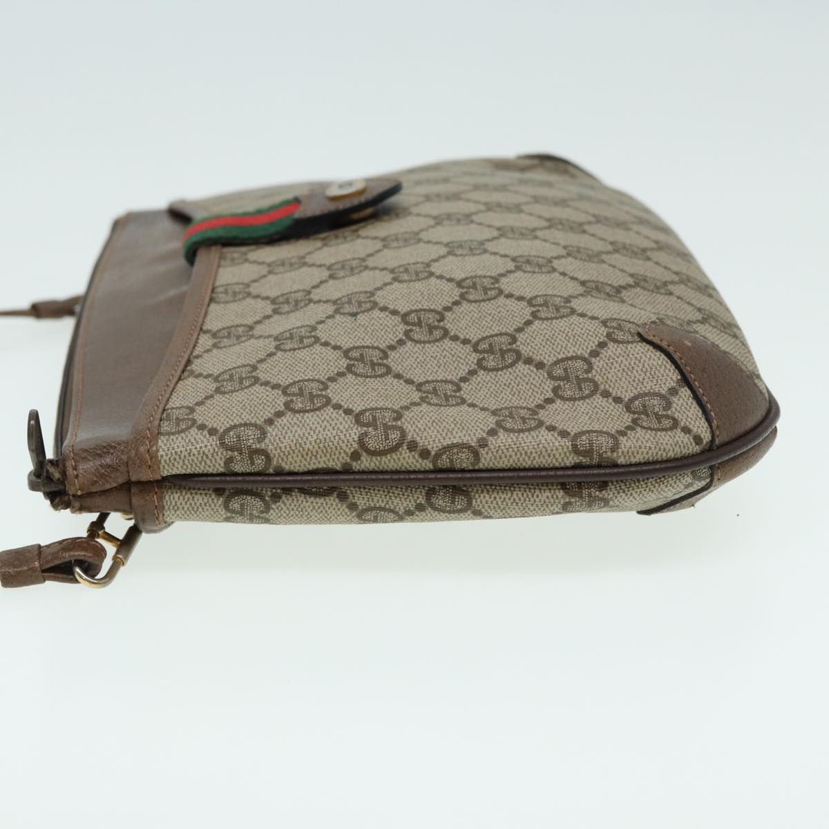 GUCCI GG Canvas Web Sherry Line Shoulder Bag PVC Leather Beige Green fm3586