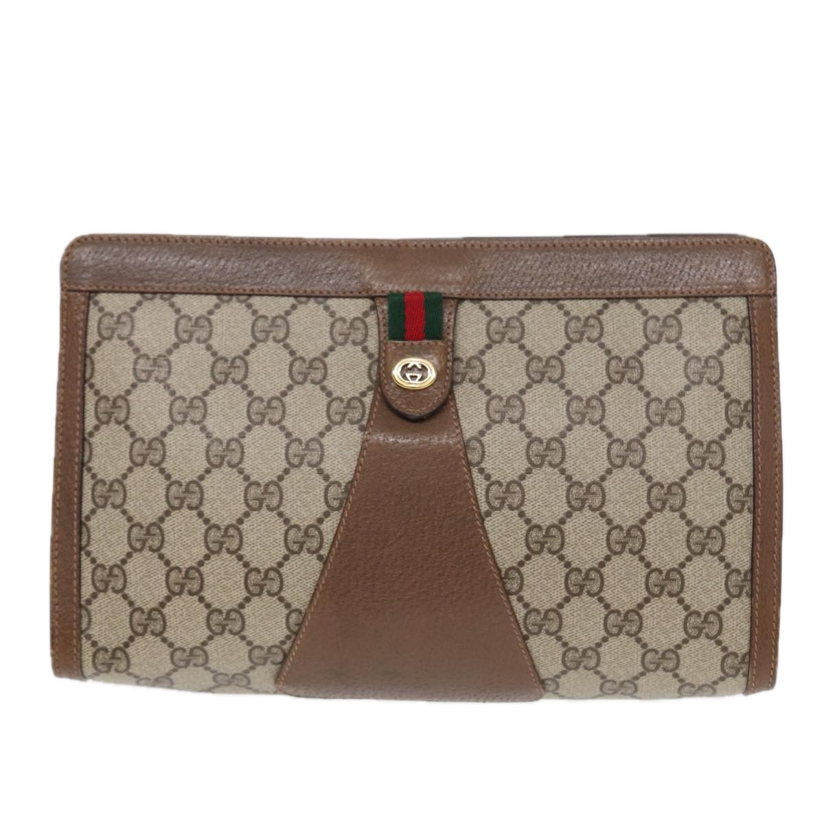 GUCCI GG Supreme Clutch Bag PVC Leather Beige 89 01 033 fm3645