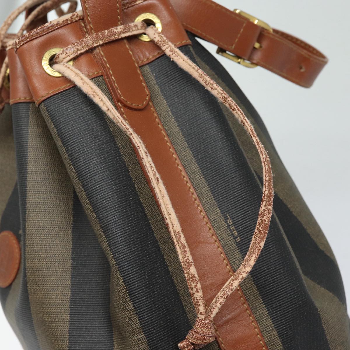 FENDI Pecan Canvas Shoulder Bag Brown Black gold fm3718
