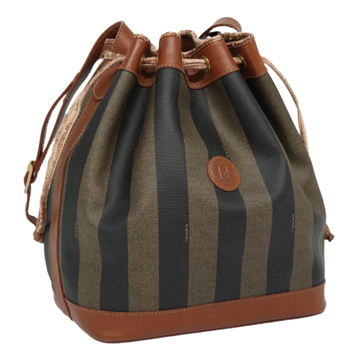 FENDI Pecan Canvas Shoulder Bag Brown Black gold fm3718