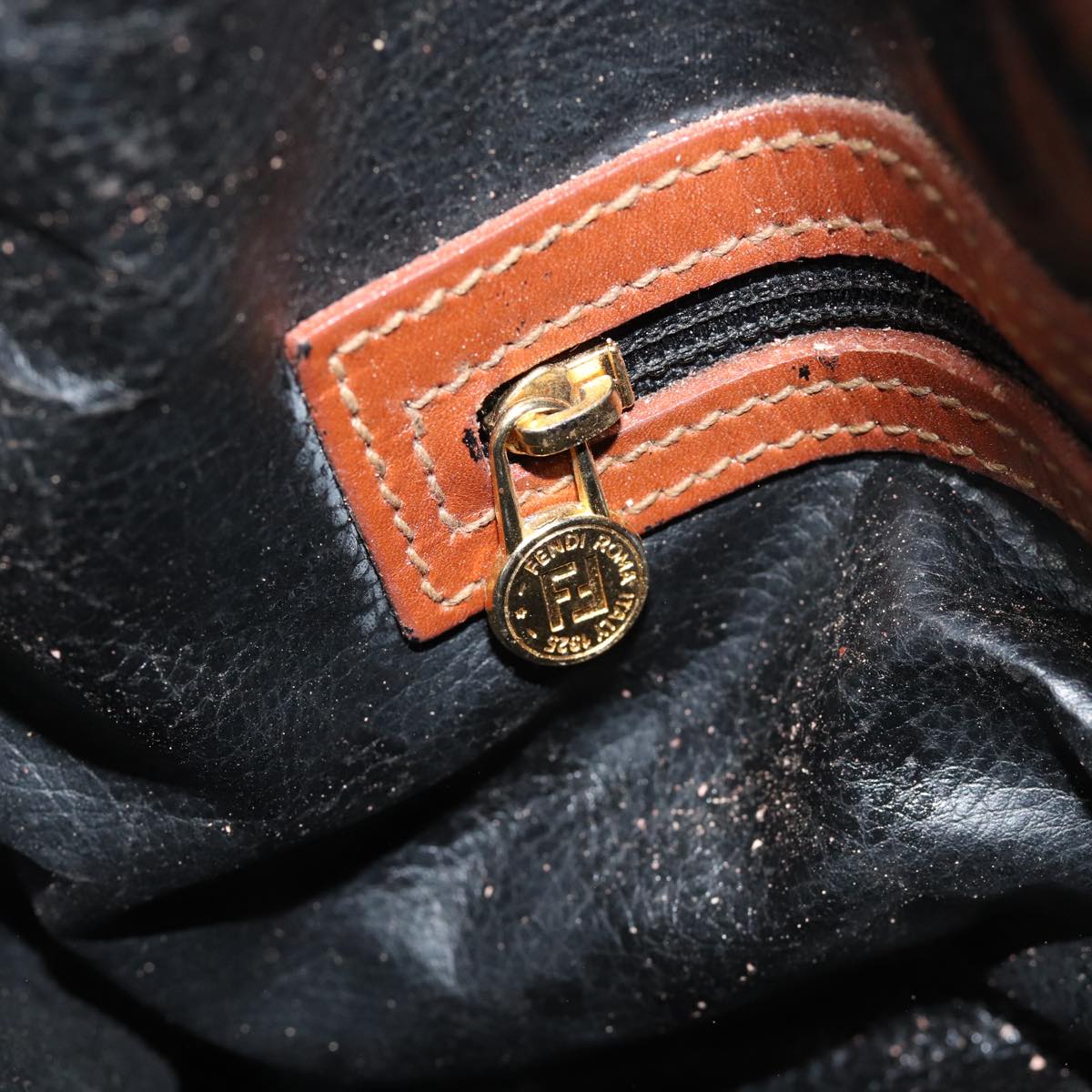 FENDI Pecan Canvas Shoulder Bag Brown Black gold fm3718