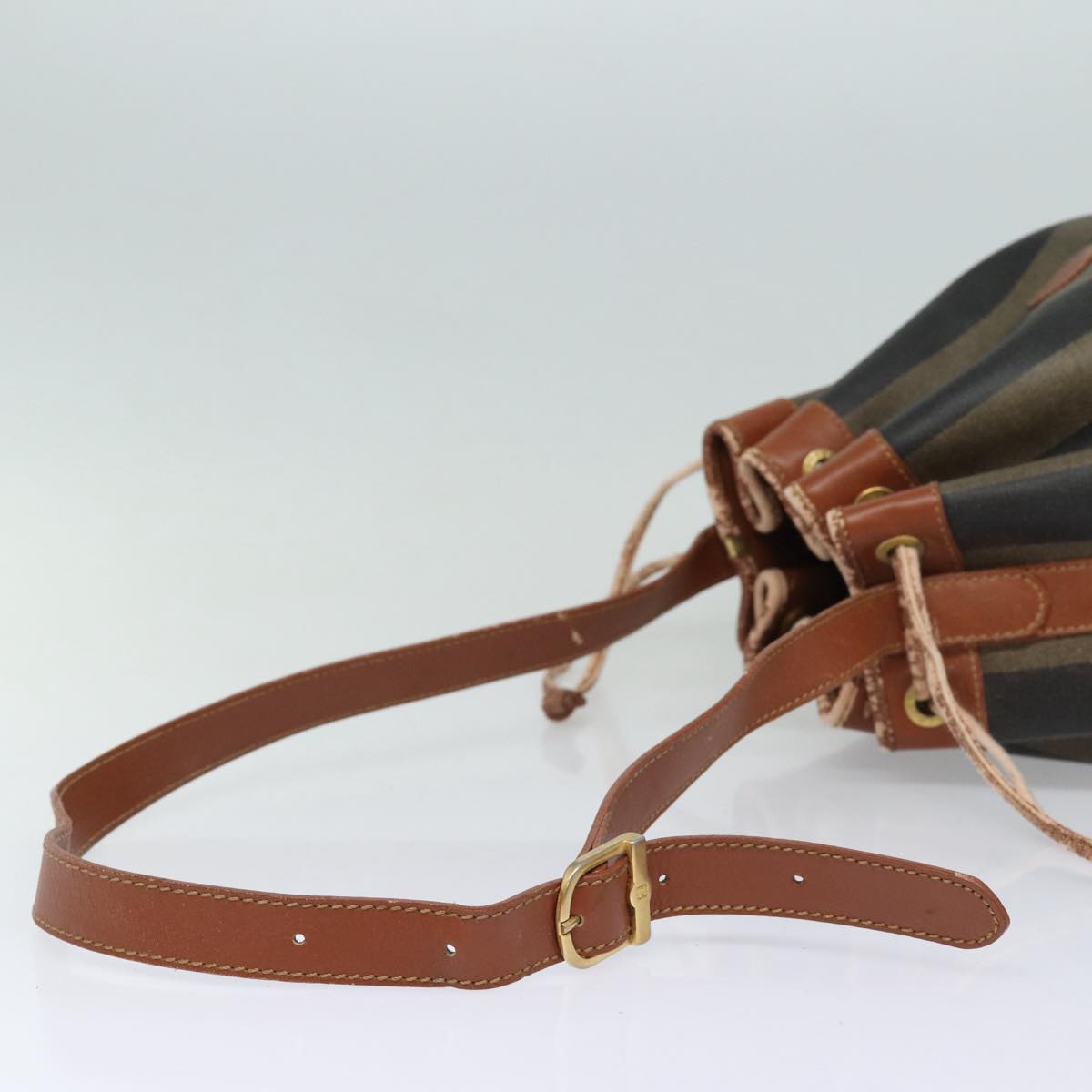 FENDI Pecan Canvas Shoulder Bag Brown Black gold fm3718