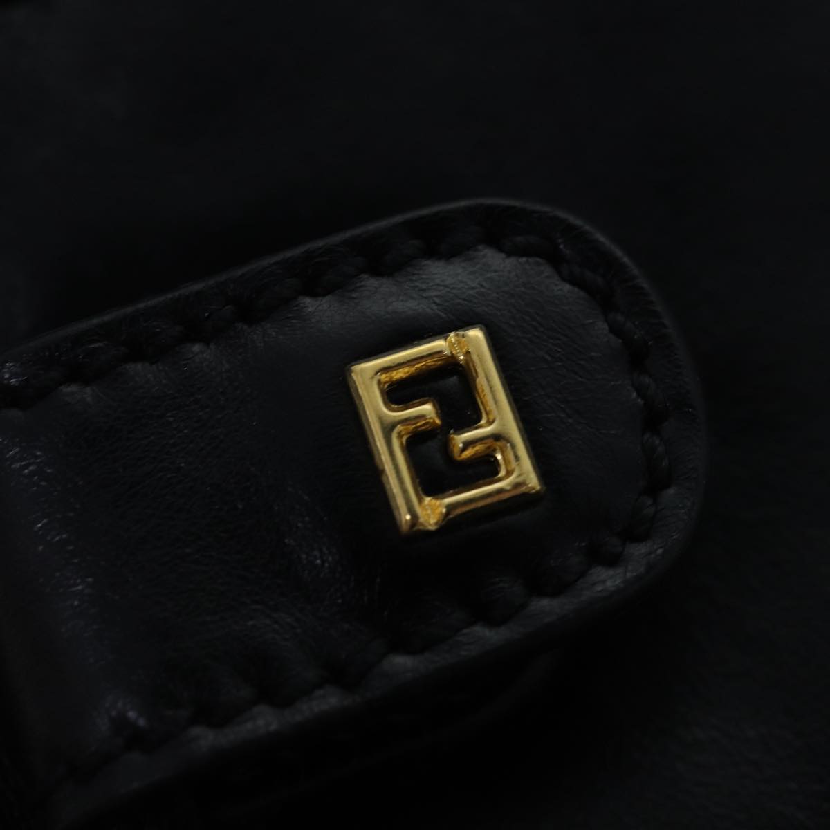 FENDI Zucca Canvas Shoulder Bag Leather Black Gold fm3729