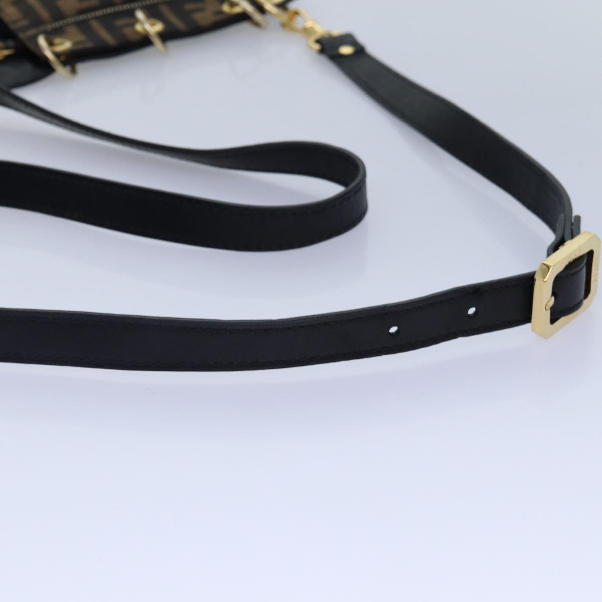 FENDI Zucca Canvas Shoulder Bag Leather Black Gold fm3729