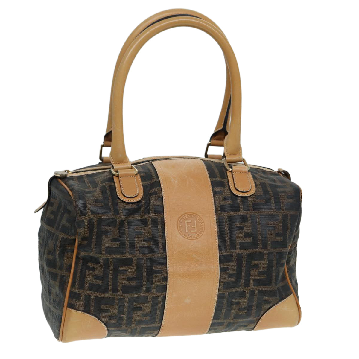 FENDI Zucca Canvas Hand Bag Brown Black gold fm3783