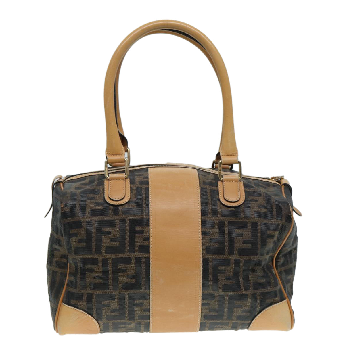 FENDI Zucca Canvas Hand Bag Brown Black gold fm3783