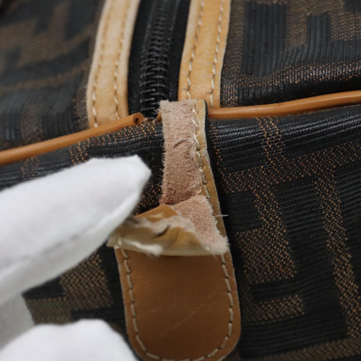 FENDI Zucca Canvas Hand Bag Brown Black gold fm3783