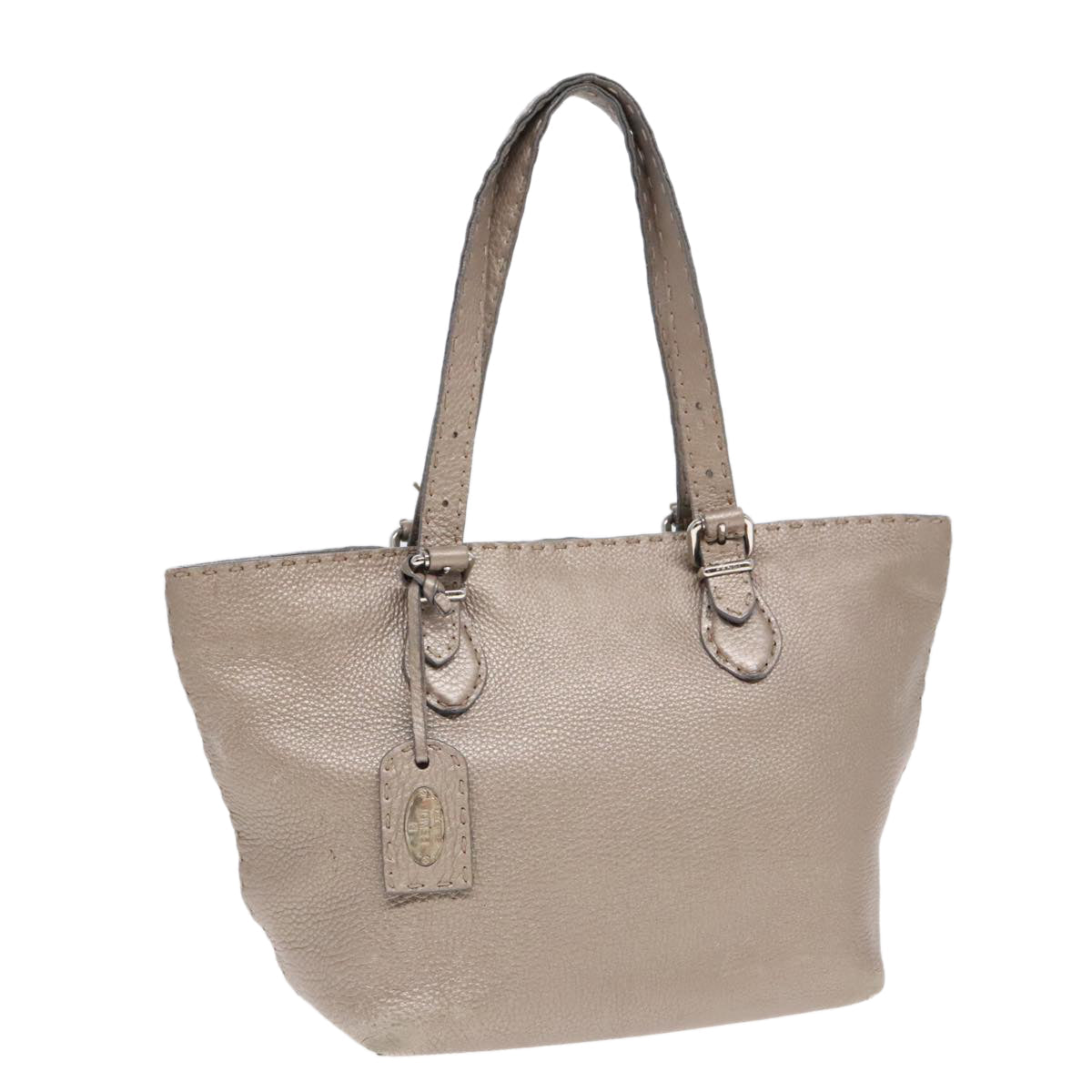 FENDI Celeria Tote Bag Leather Silver Silver Tone fm3806