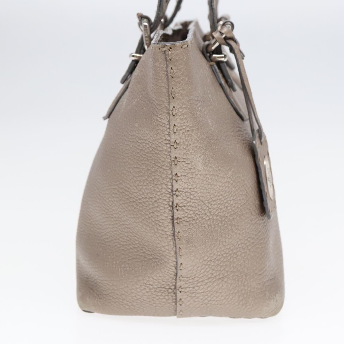 FENDI Celeria Tote Bag Leather Silver Silver Tone fm3806