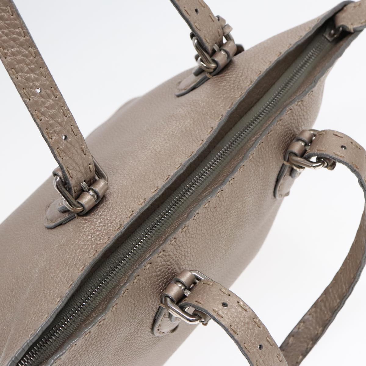 FENDI Celeria Tote Bag Leather Silver Silver Tone fm3806