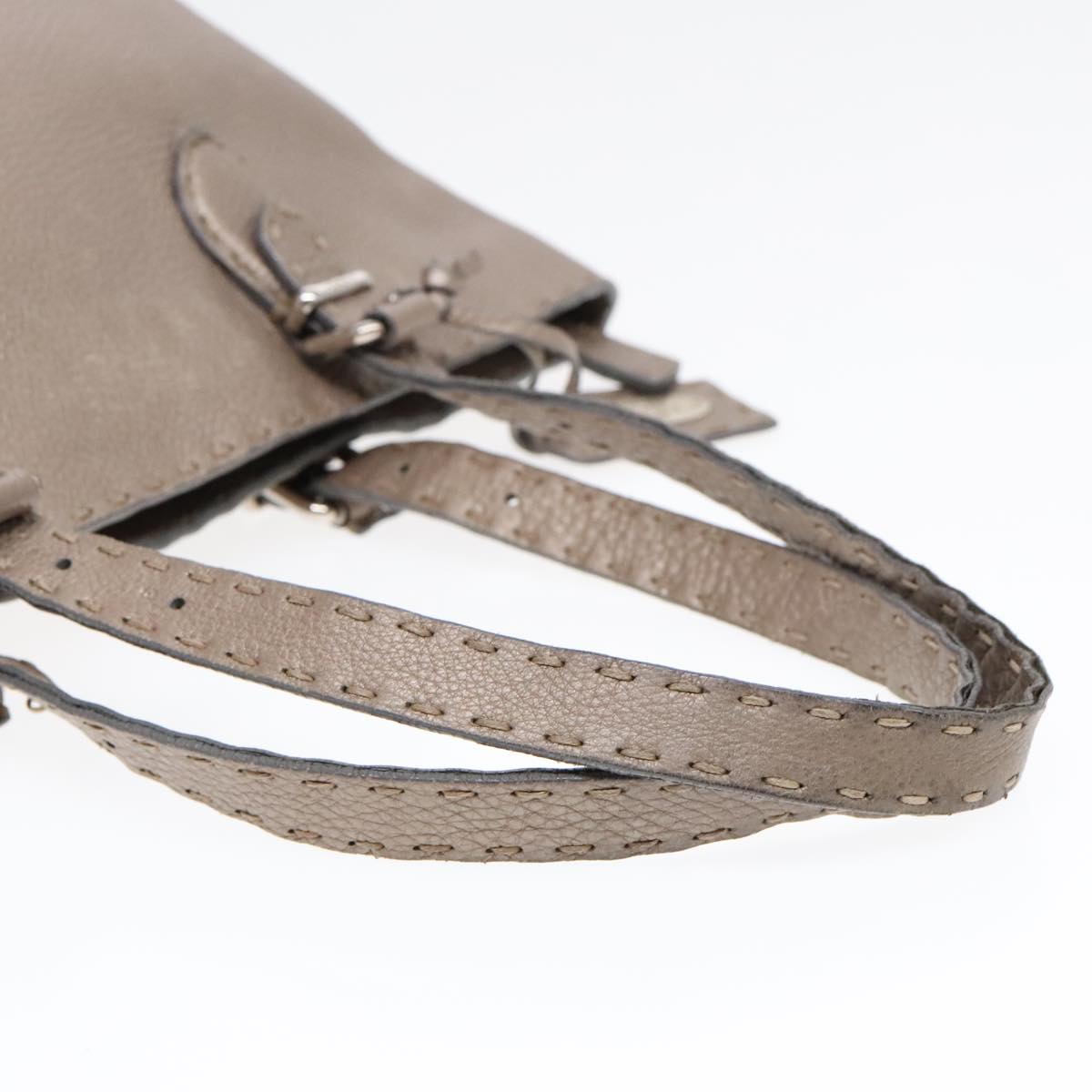 FENDI Celeria Tote Bag Leather Silver Silver Tone fm3806