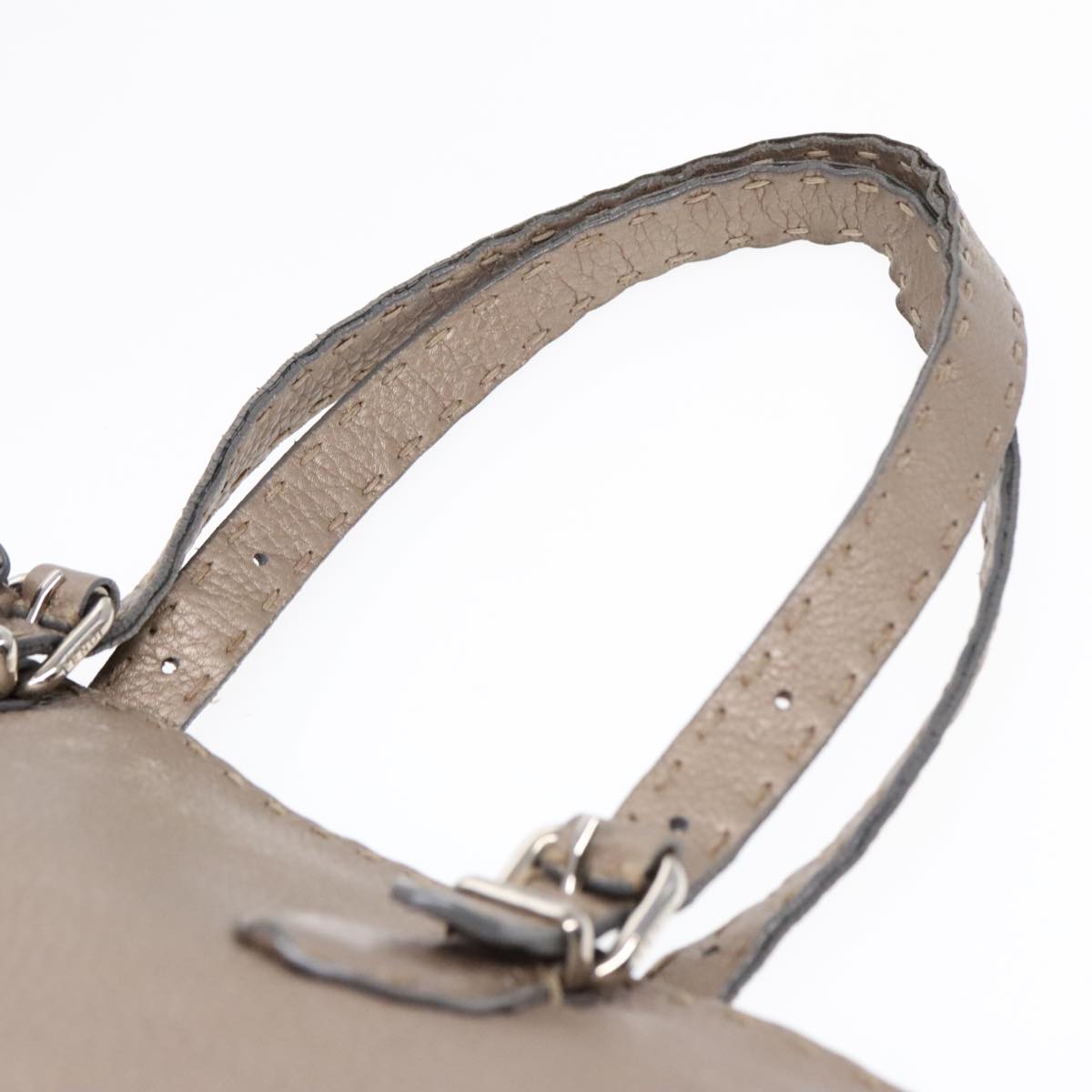 FENDI Celeria Tote Bag Leather Silver Silver Tone fm3806