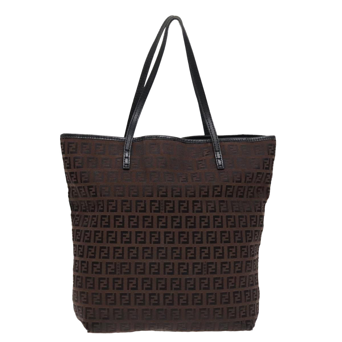 FENDI Zucchino Canvas Tote Bag Brown Black Silver fm3814