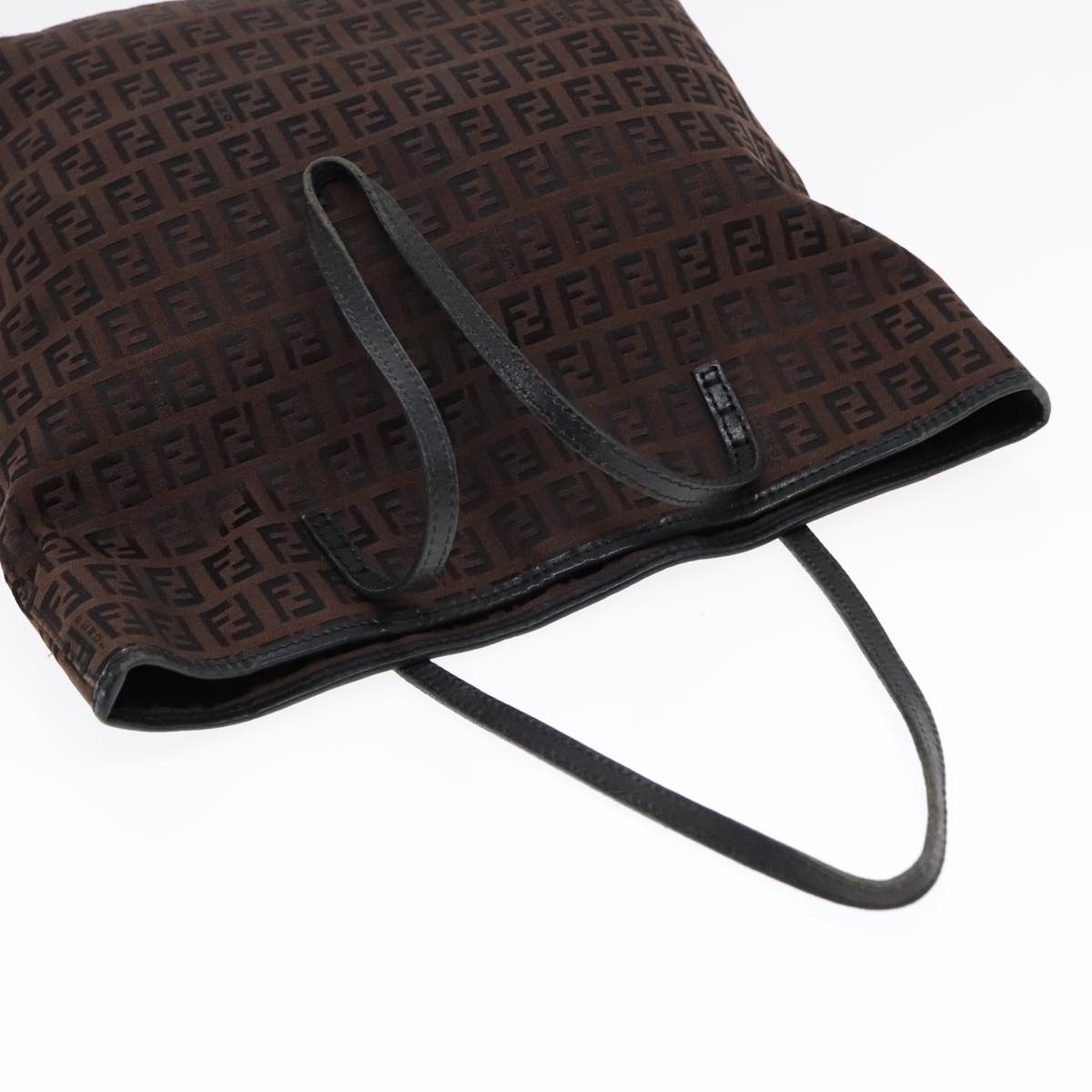 FENDI Zucchino Canvas Tote Bag Brown Black Silver fm3814